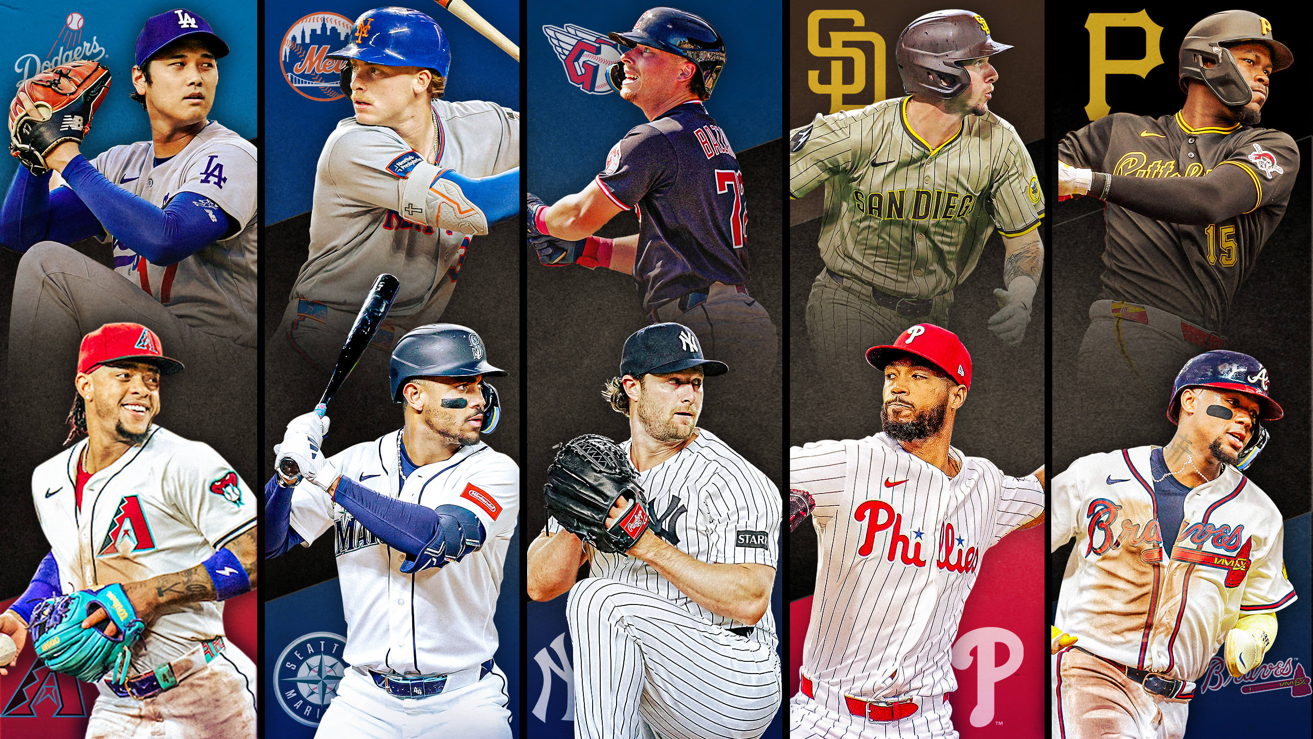 Images of 10 players with their team logos behind them, representing 5 series to watch this week
