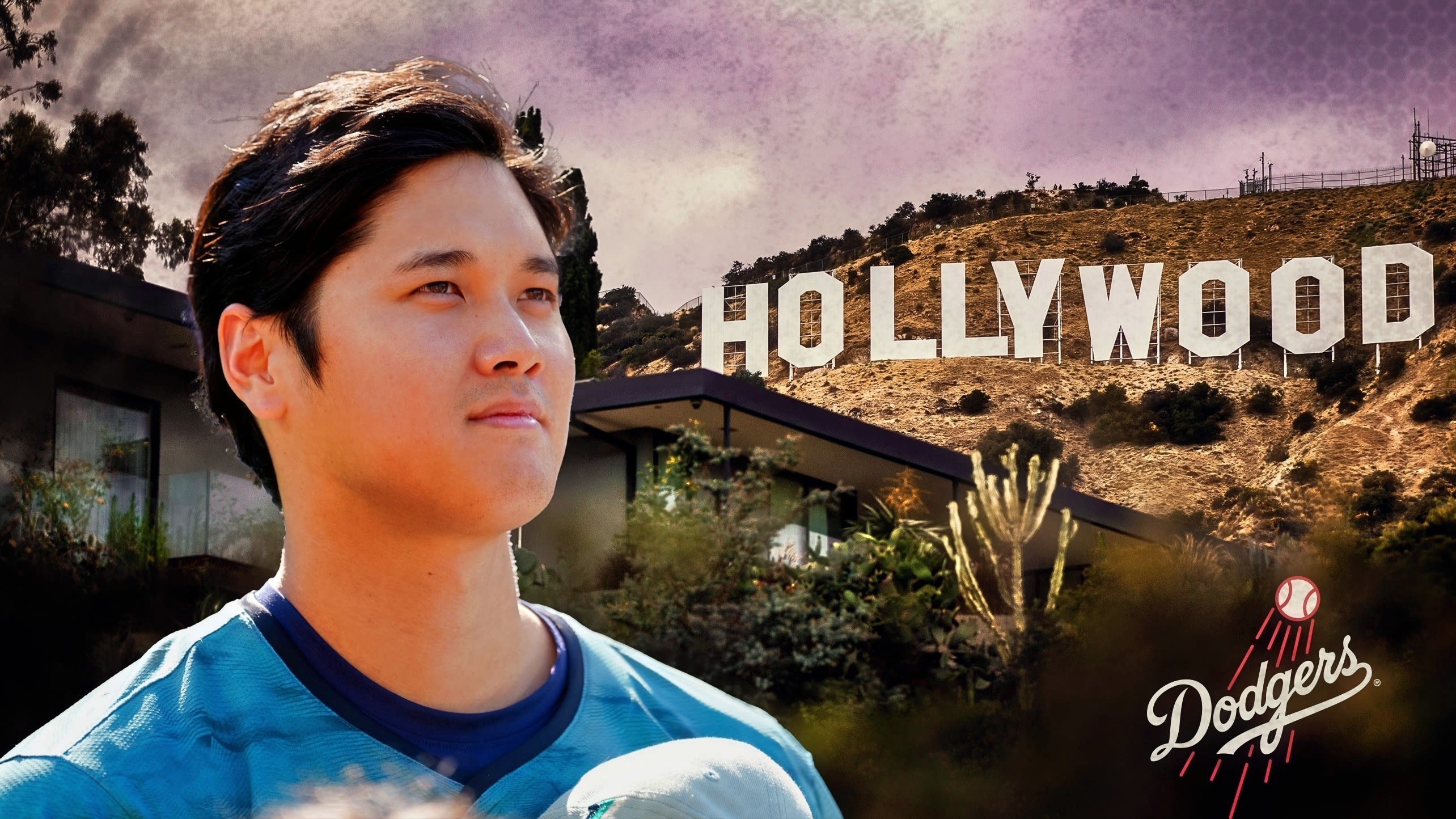 Shohei Ohtani against the backdrop of the Hollywood sign