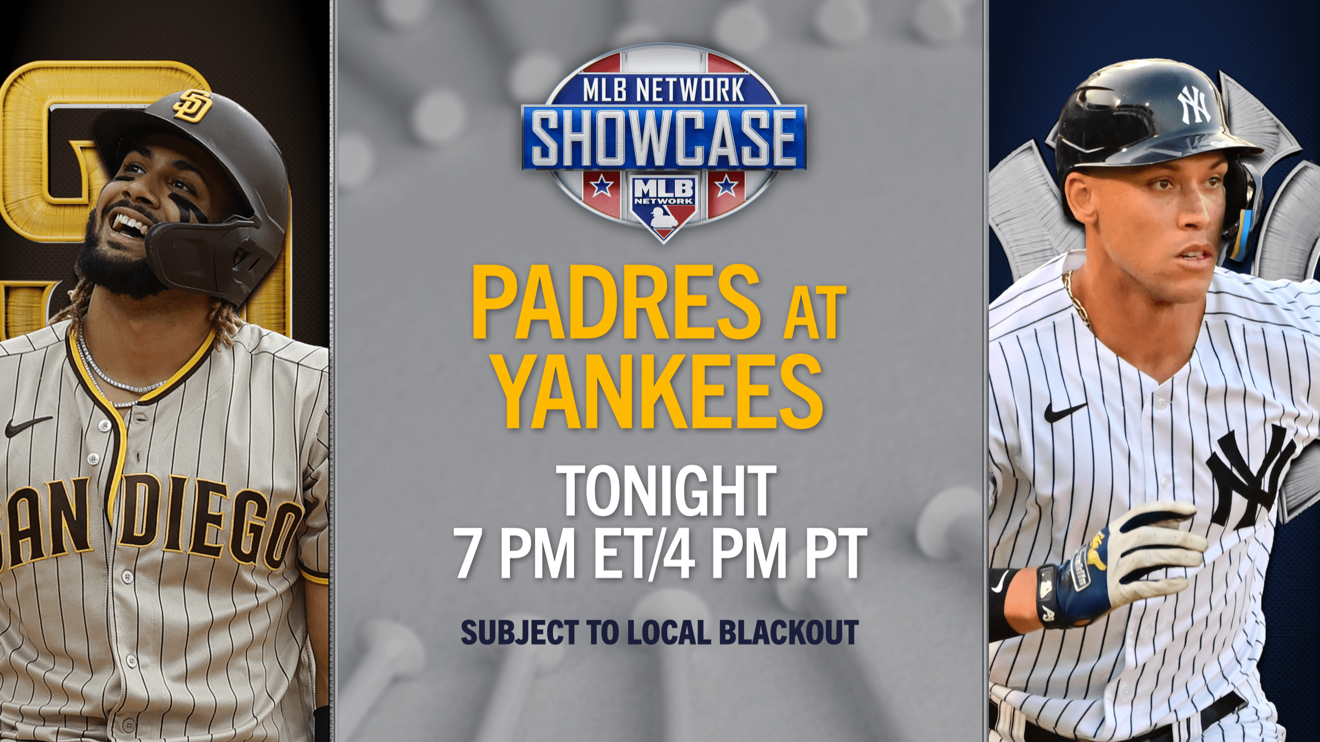 Fernando Tatis Jr. and Aaron Judge flank the MLB Network logo
