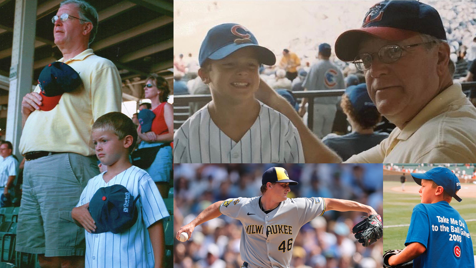 A collage of Quinn Priester visiting Wrigley Field as a kid