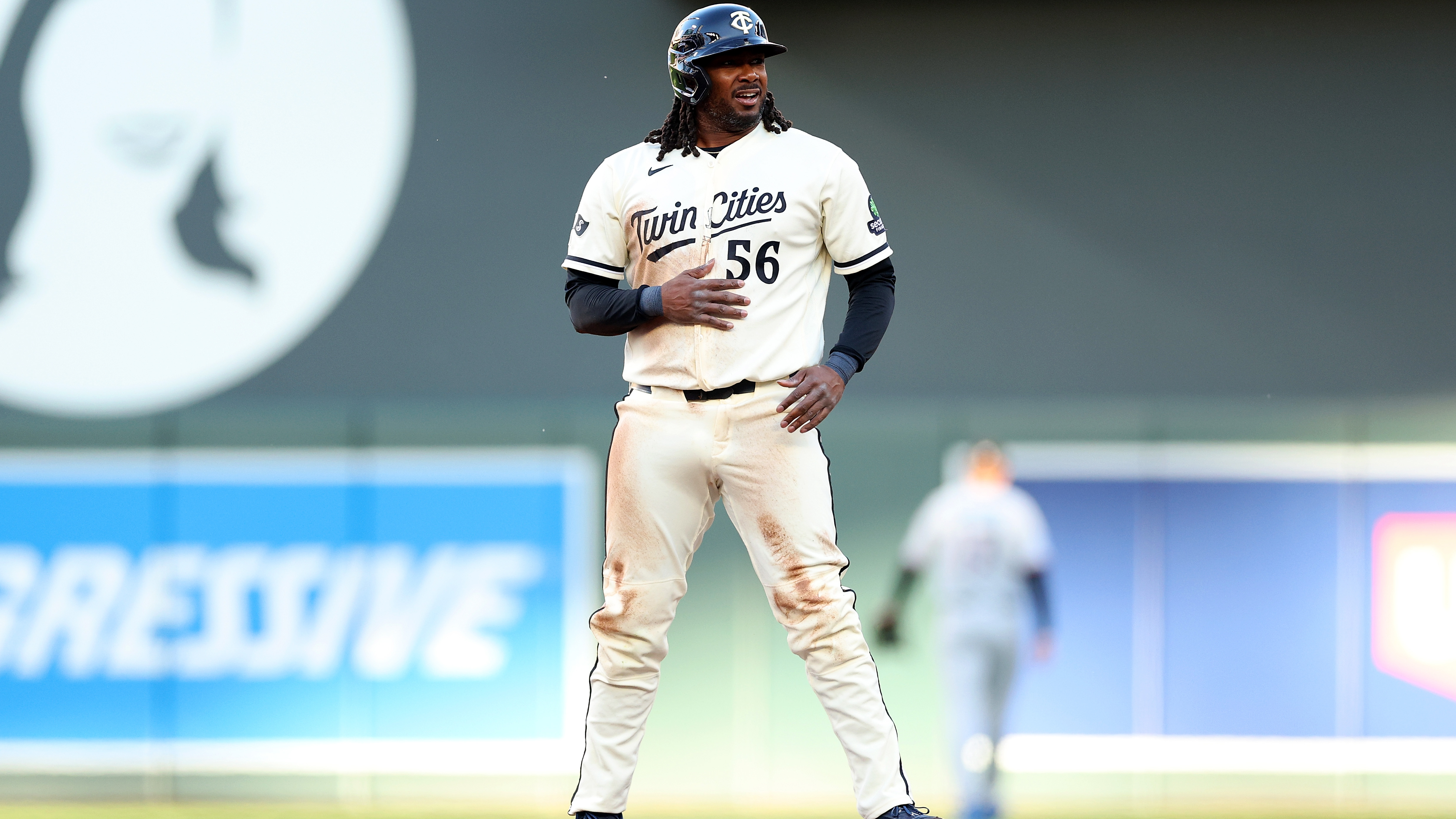 Josh Bell stands on second base