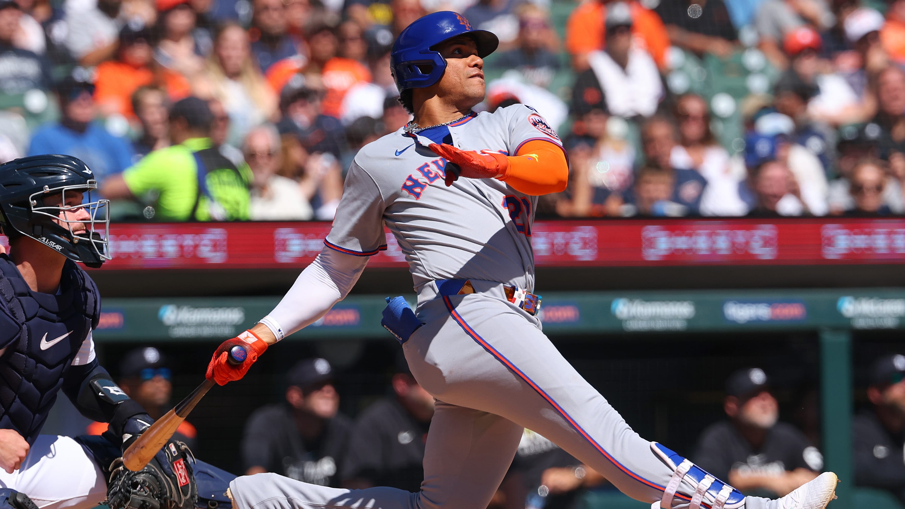 Juan Soto follows through on a swing