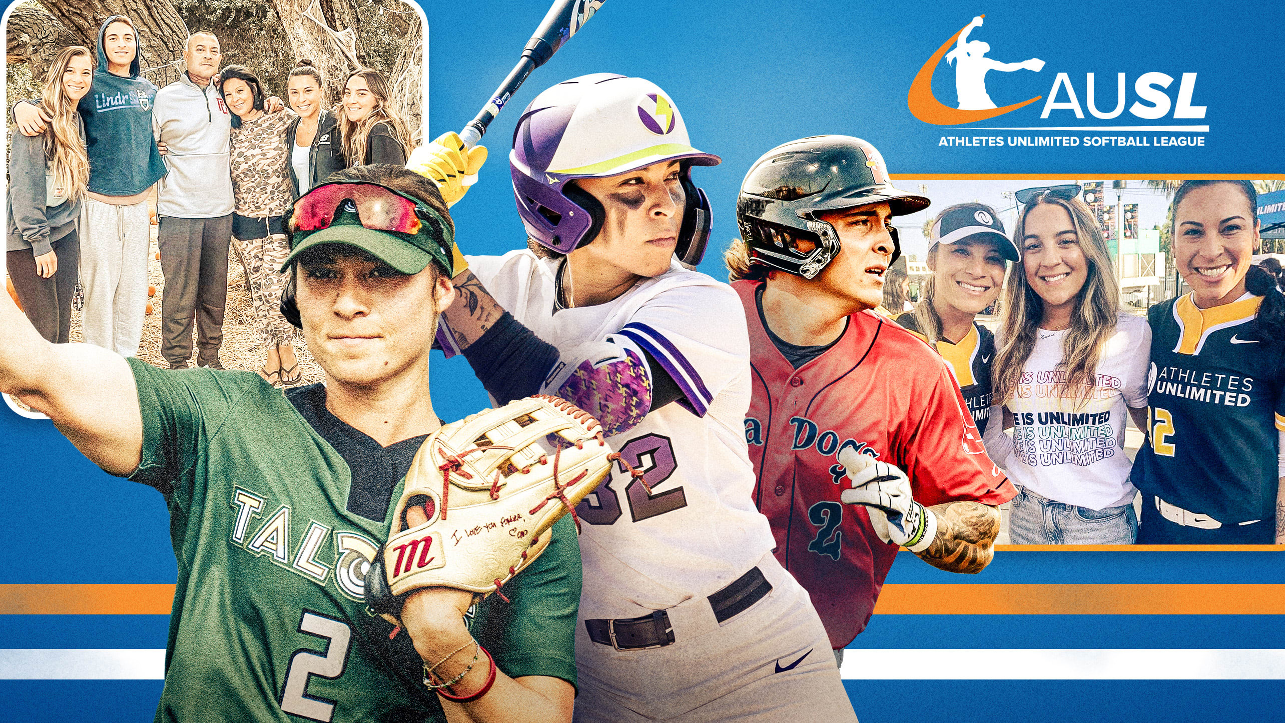 Images of the Romero family which has three sisters and a brother playing softball and baseball