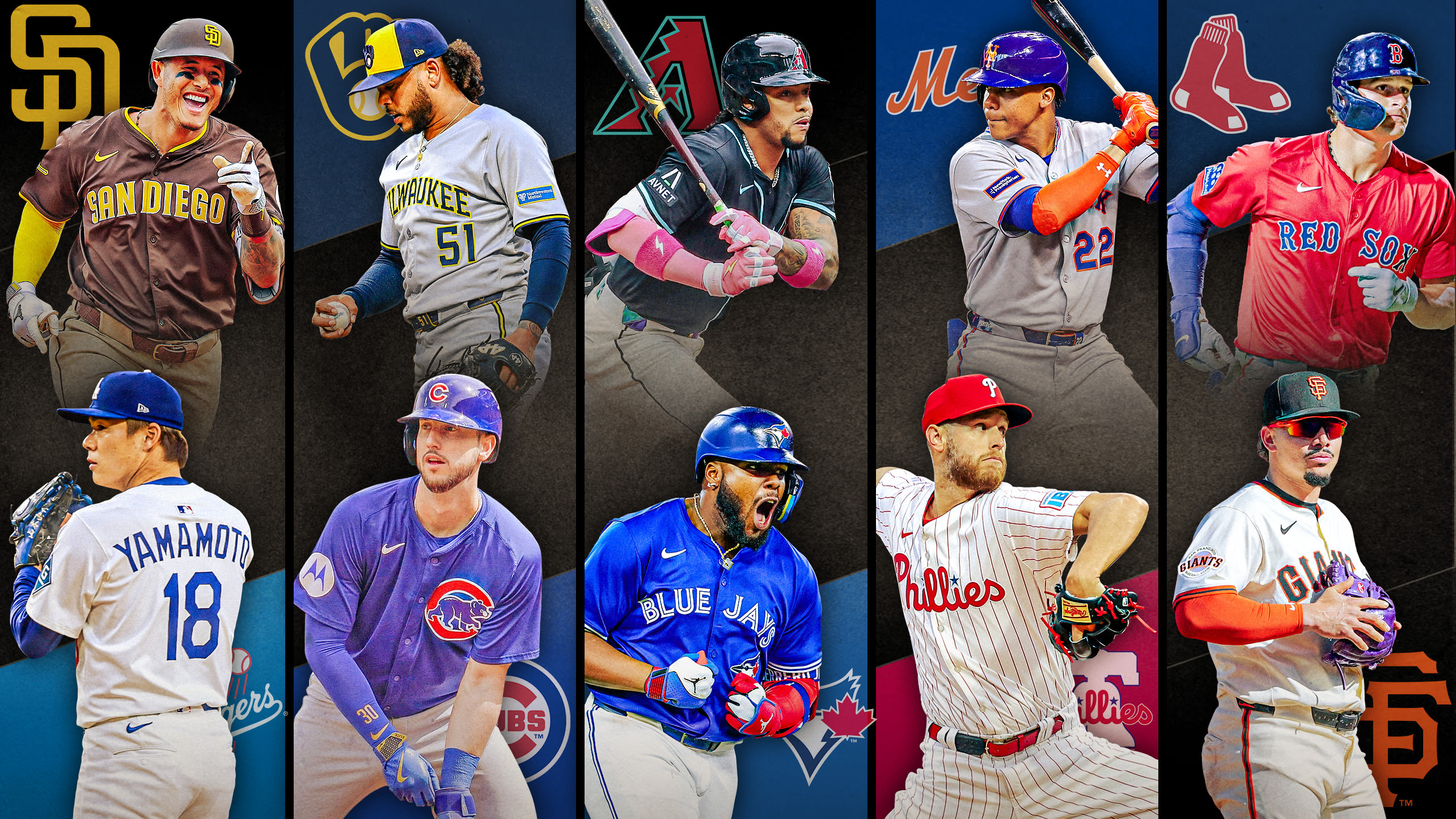 Images of 10 players with their team logos behind them, representing 5 series to watch this week