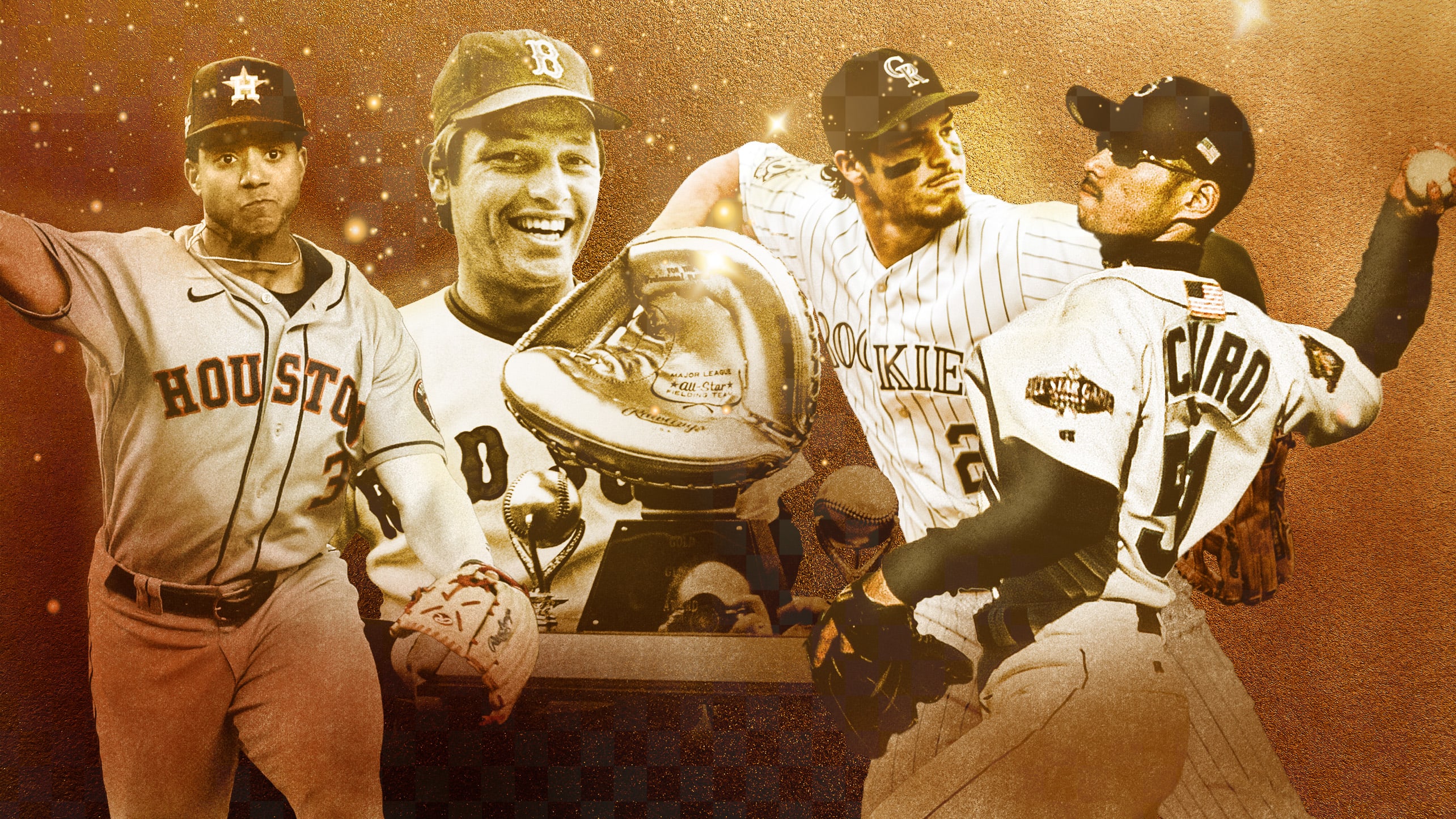 A photo collage of past Gold Glove Award winners