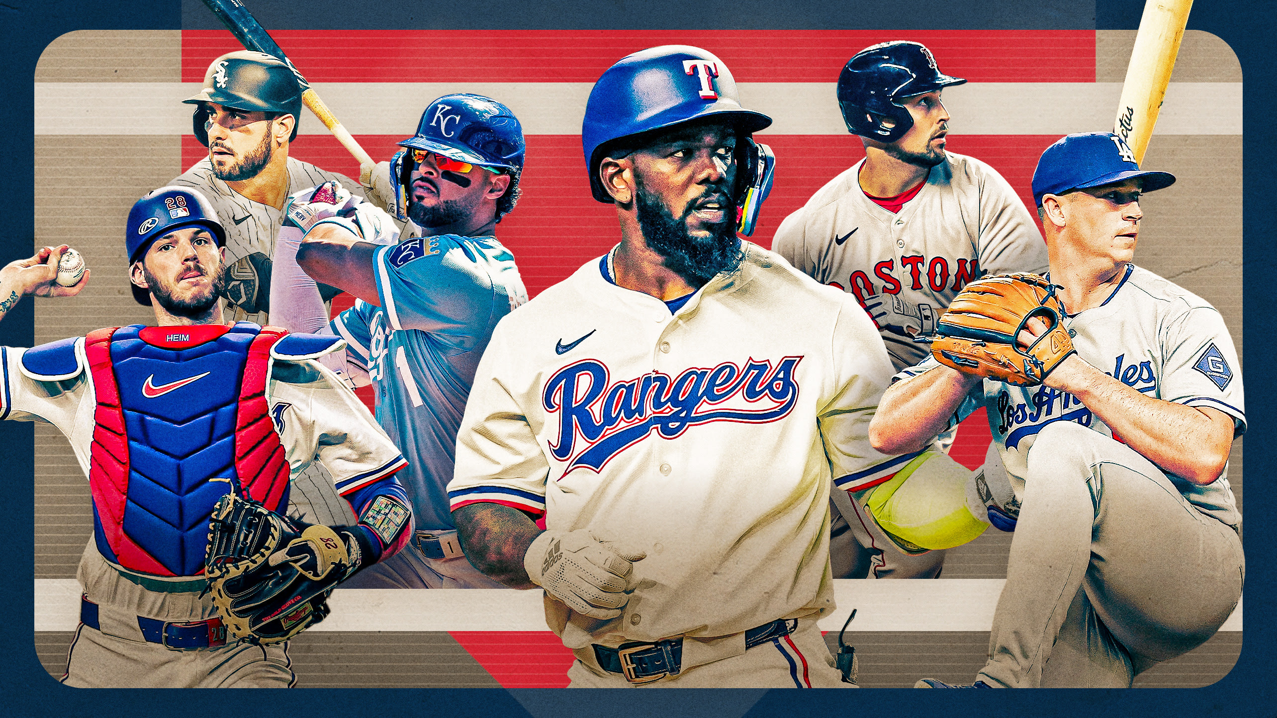 Jonah Heim, Mike Tauchman, MJ Melendez, Adolis García, Nathaniel Lowe and Evan Phillips