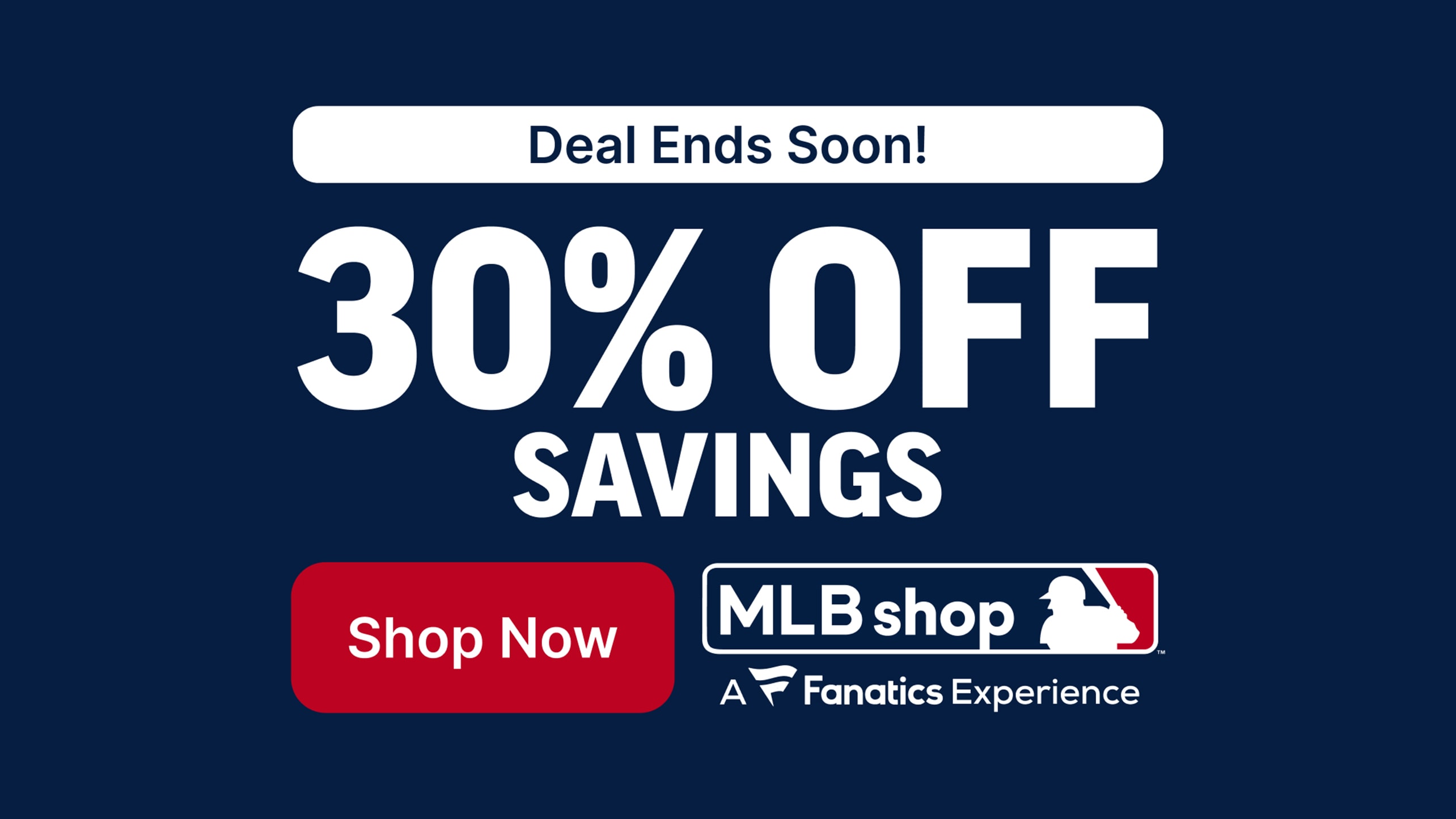 A graphic detailing a 30% off MLB Shop sale