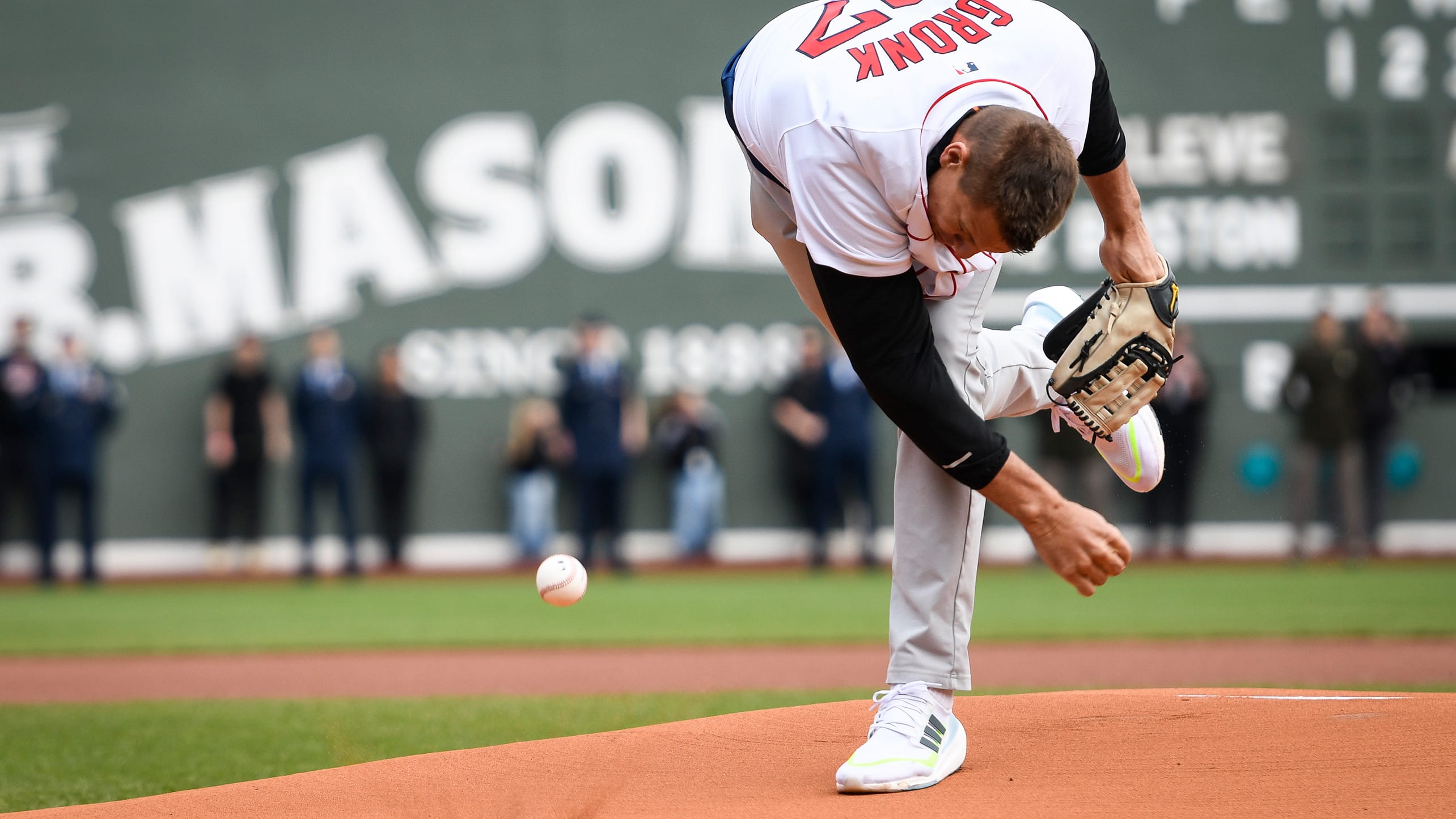 Rob Gronkowski spikes the ball into the ground