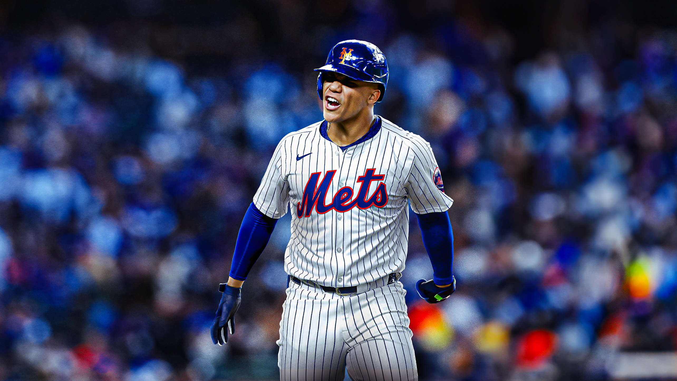 A designed image of Juan Soto in a Mets uniform