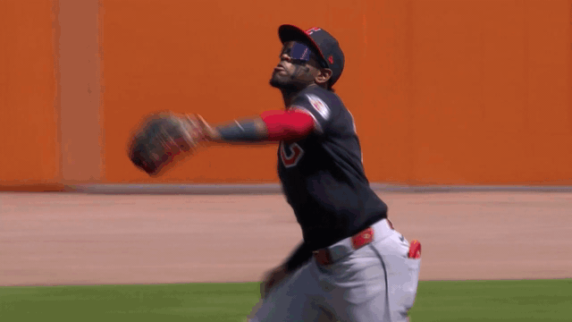 An animated gif of Angel Martínez making a diving catch