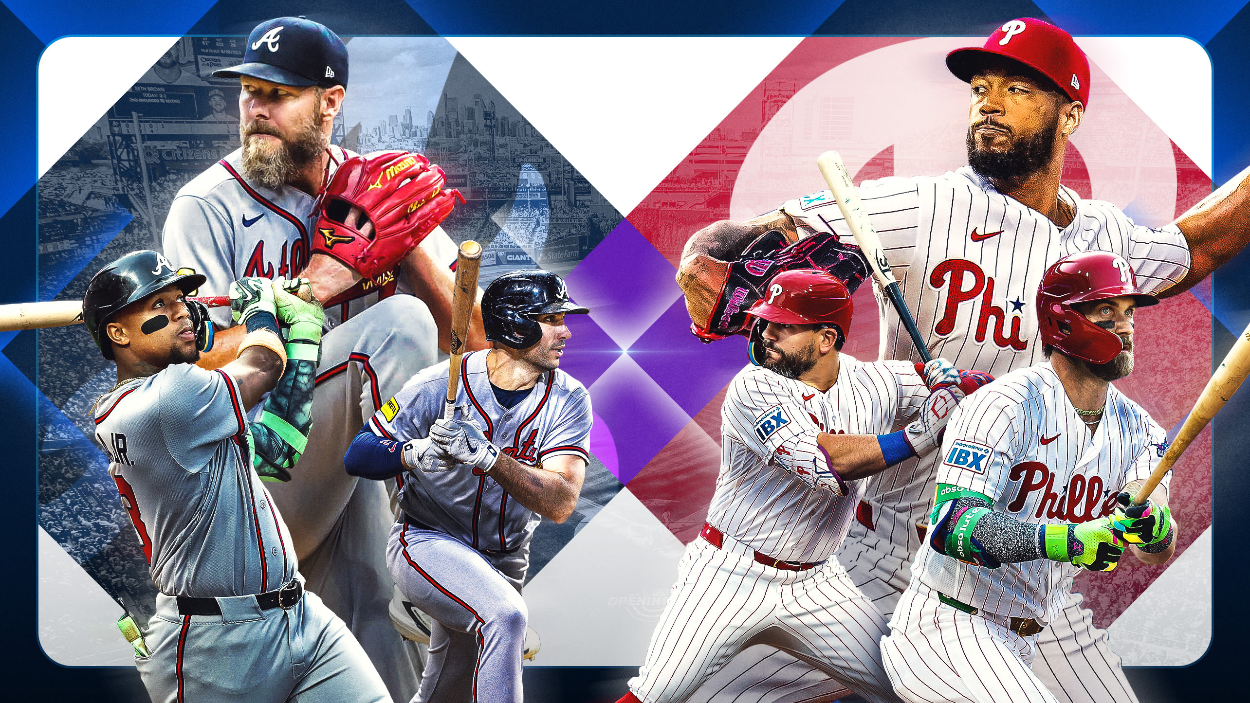 A collage of players from the Braves and Phillies