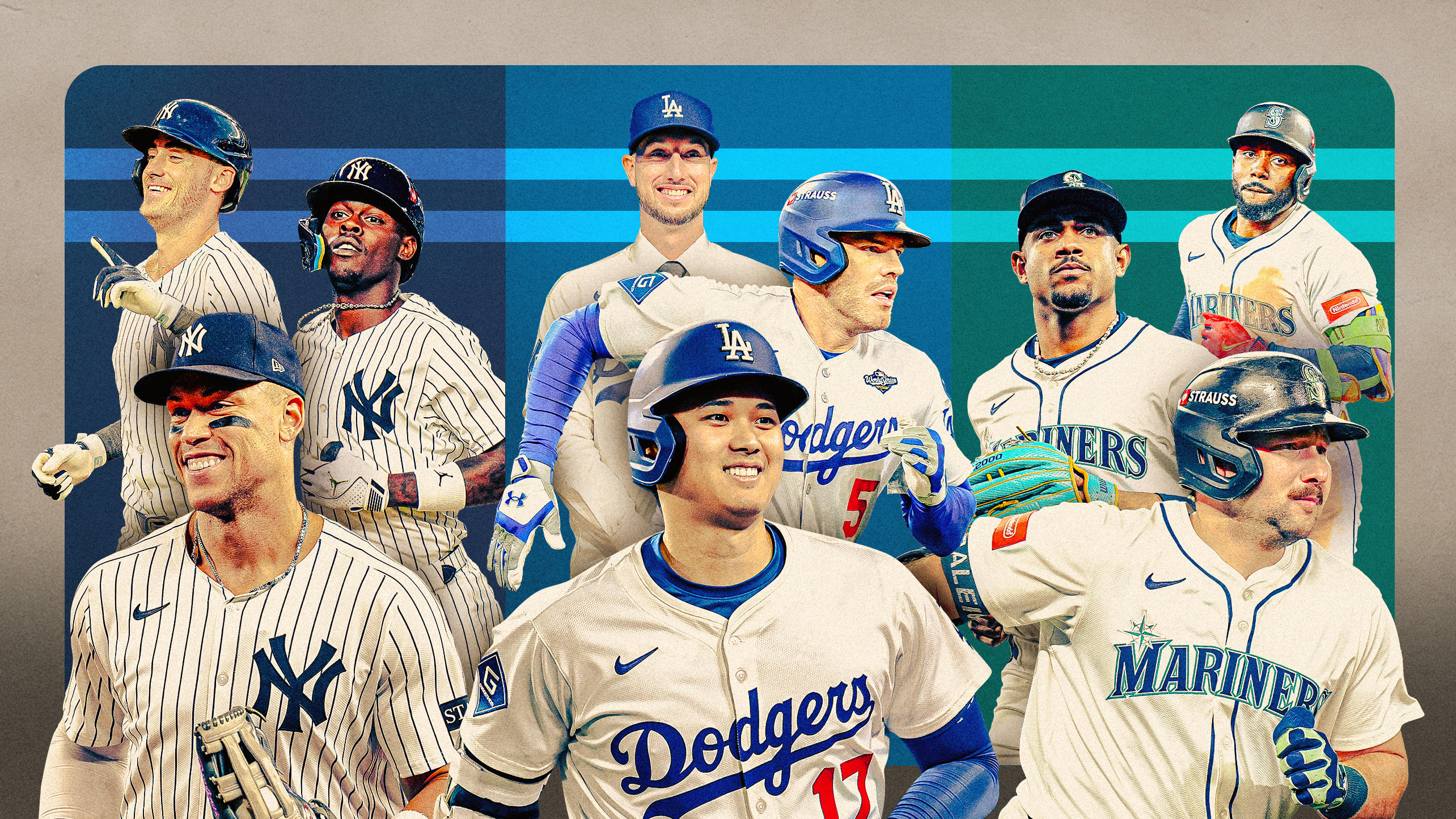 Three players each from the Yankees, Dodgers and Mariners