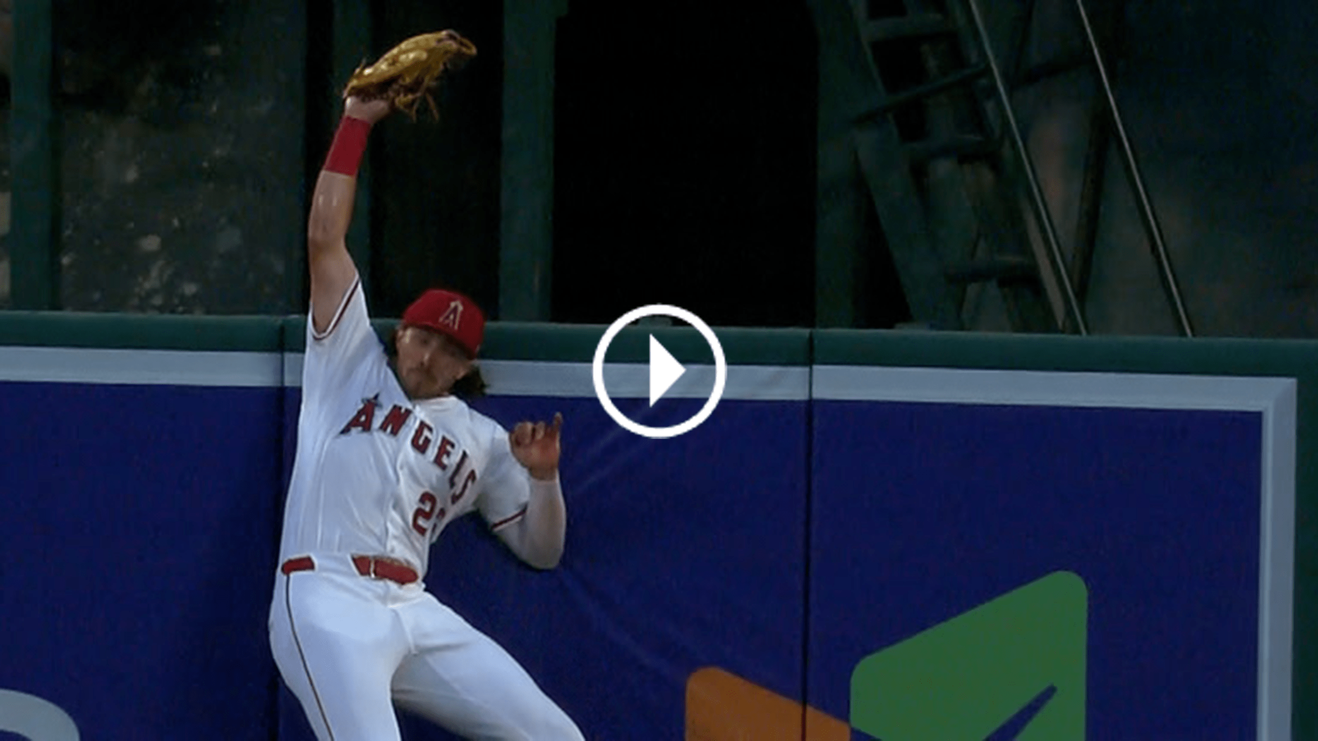 A screengrab of Bryce Teodosio leaping to rob a home run
