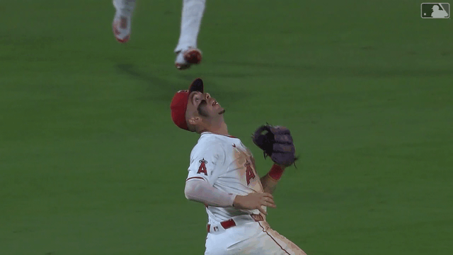An animated gif of Zach Neto making a juggling catch