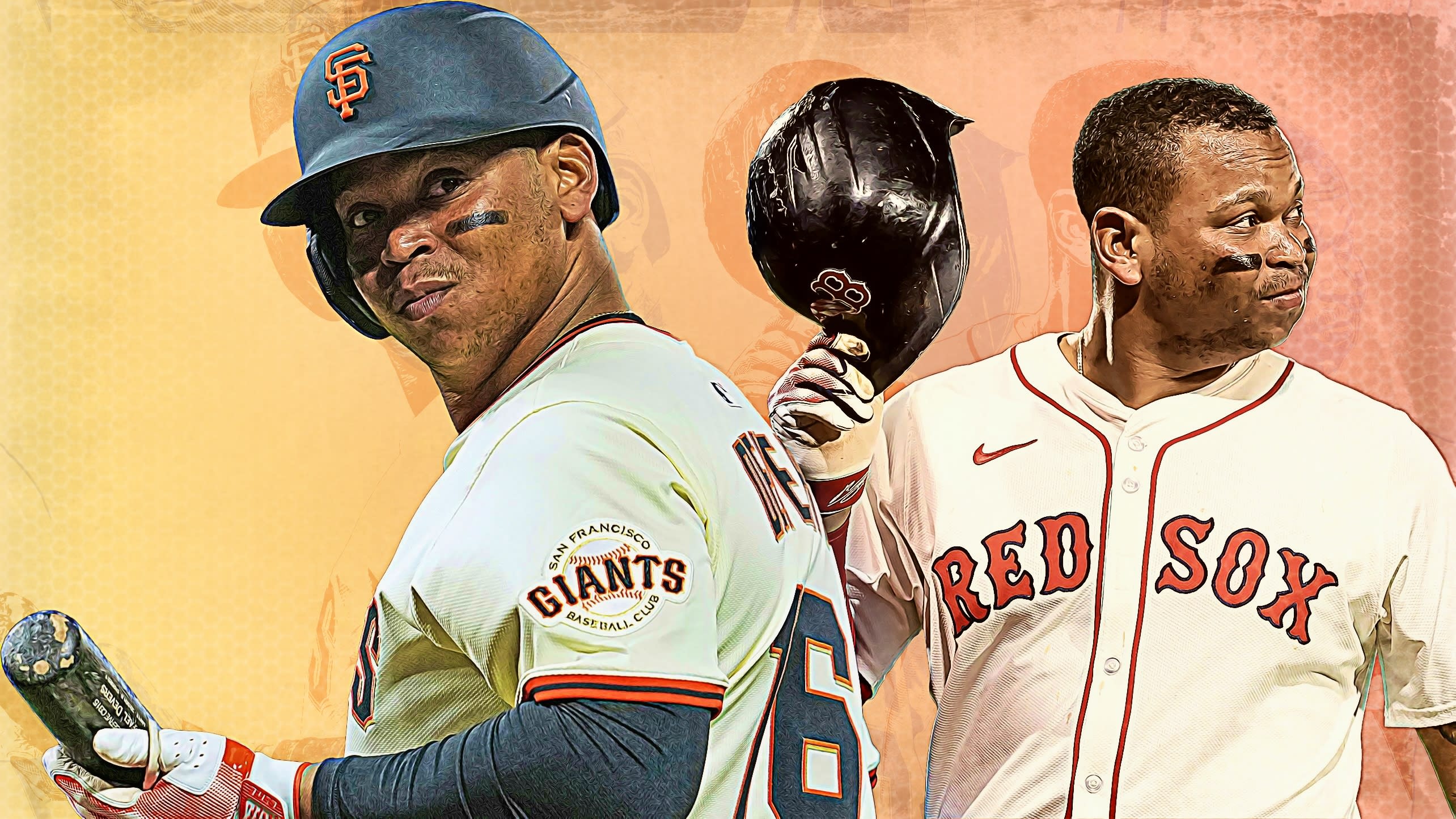 Rafael Devers in a Giants and Red Sox uniform