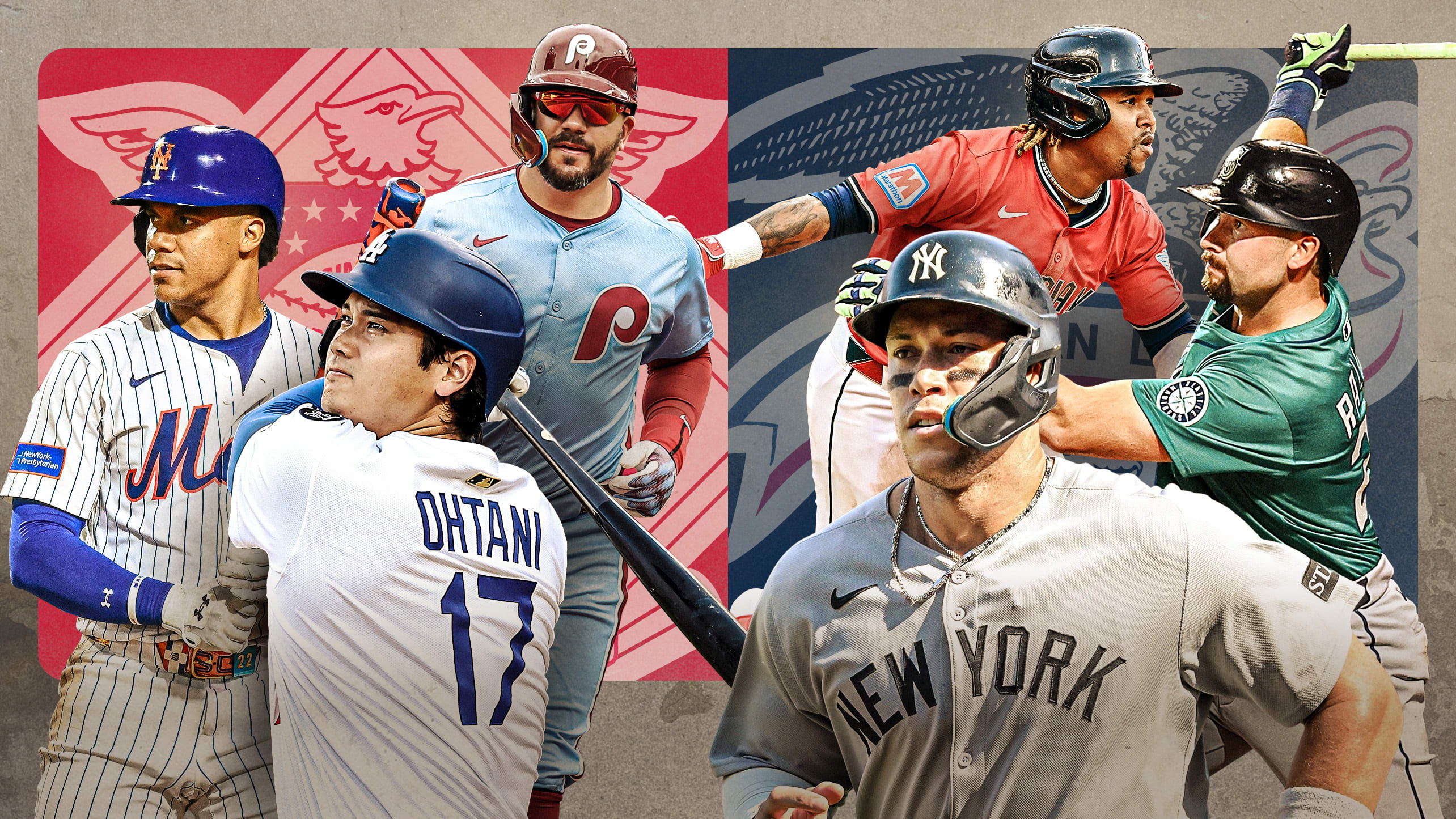Juan Soto, Shohei Ohtani, Kyle Schwarber, José Ramírez, Aaron Judge and Cal Raleigh