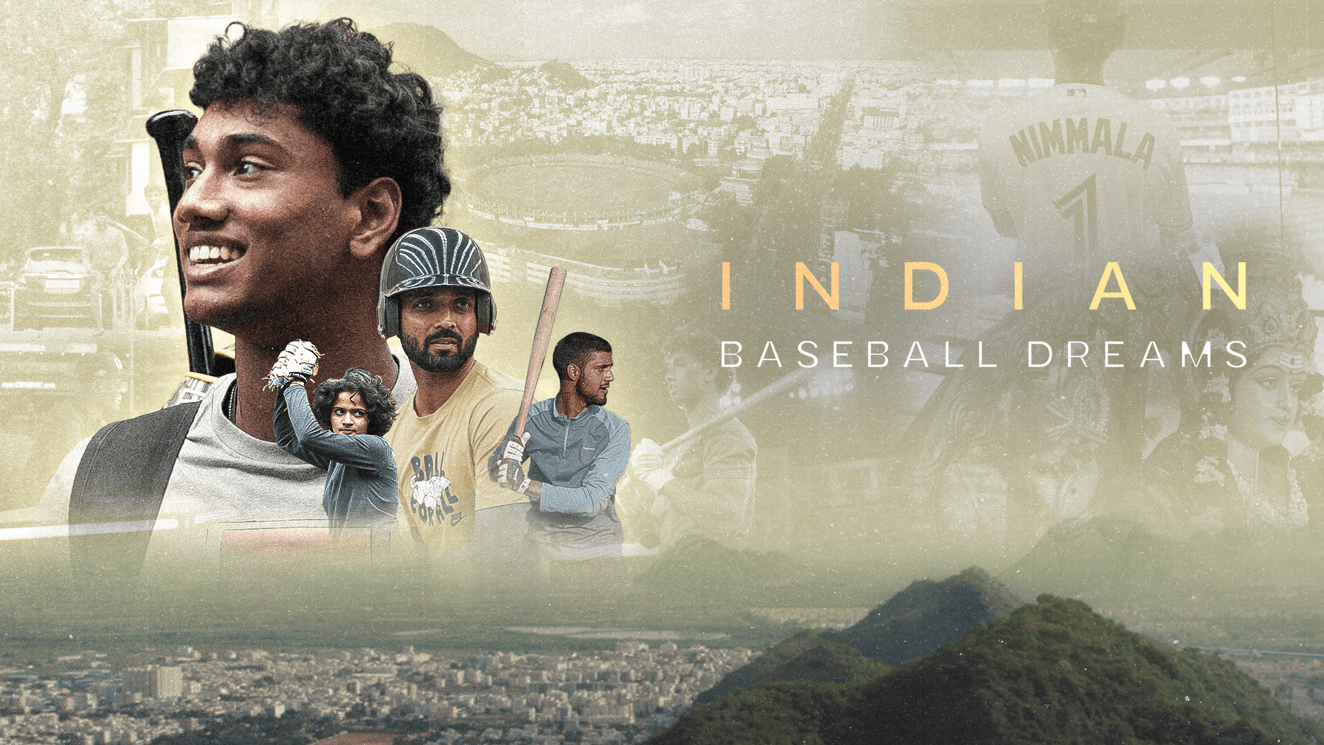 Montage of photos of baseball players from India 