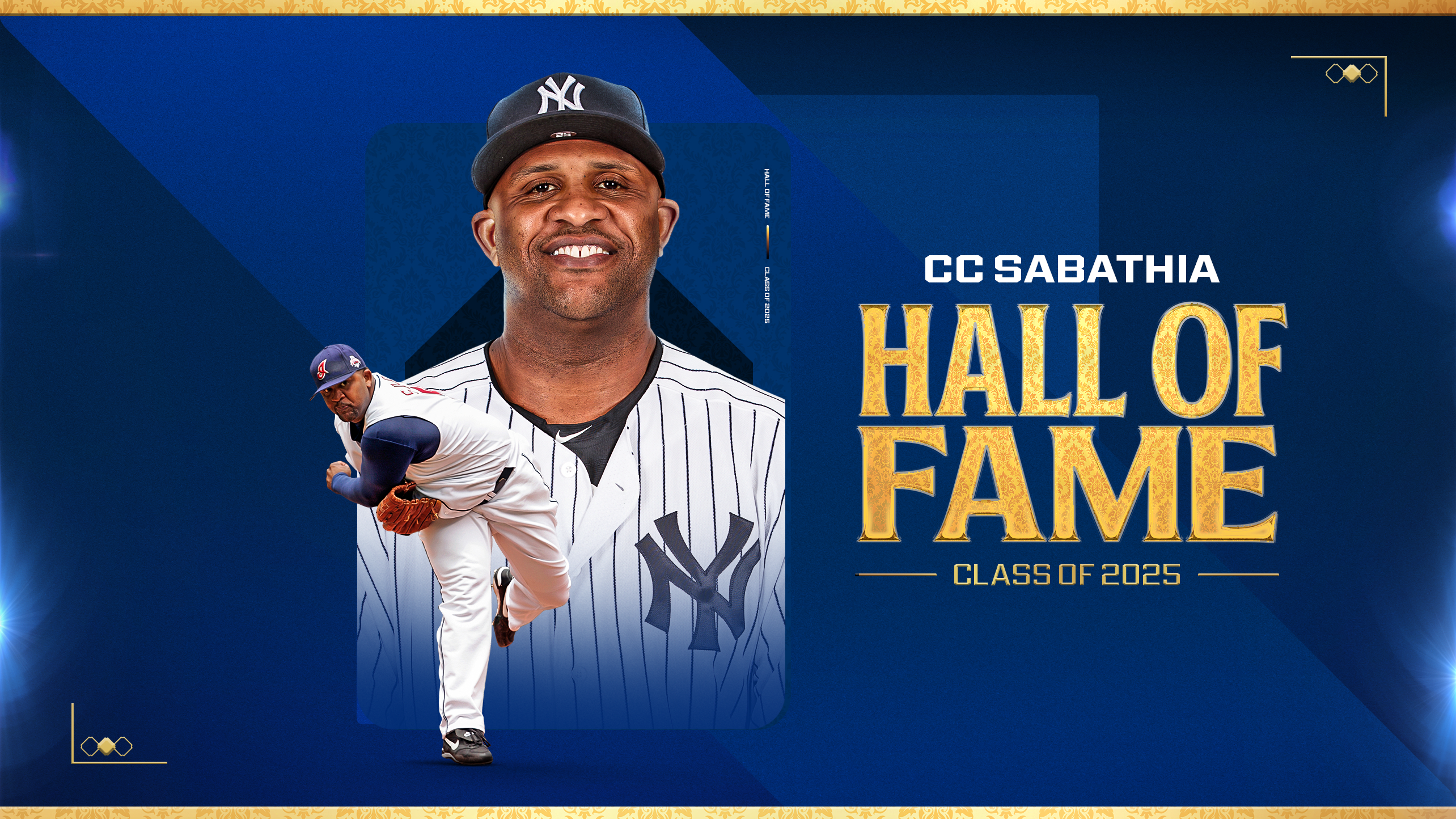 A graphic showing two photos of CC Sabathia, his name and Hall of Fame Class of 2025