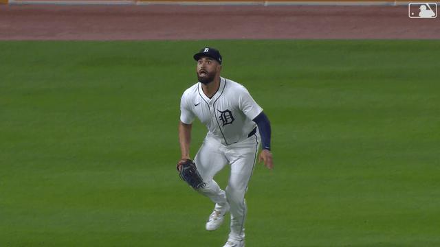 An animated gif of Riley Greene making a diving catch