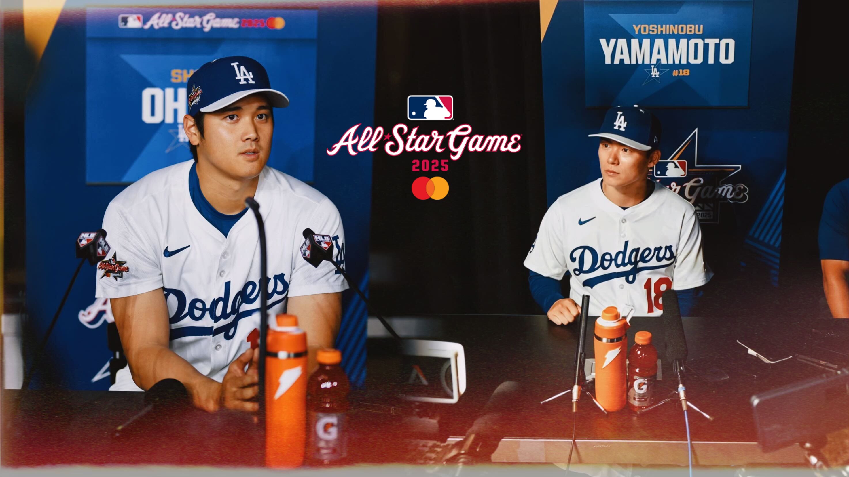 Shohei Ohtani and Yoshinobu Yamamoto talk to the media
