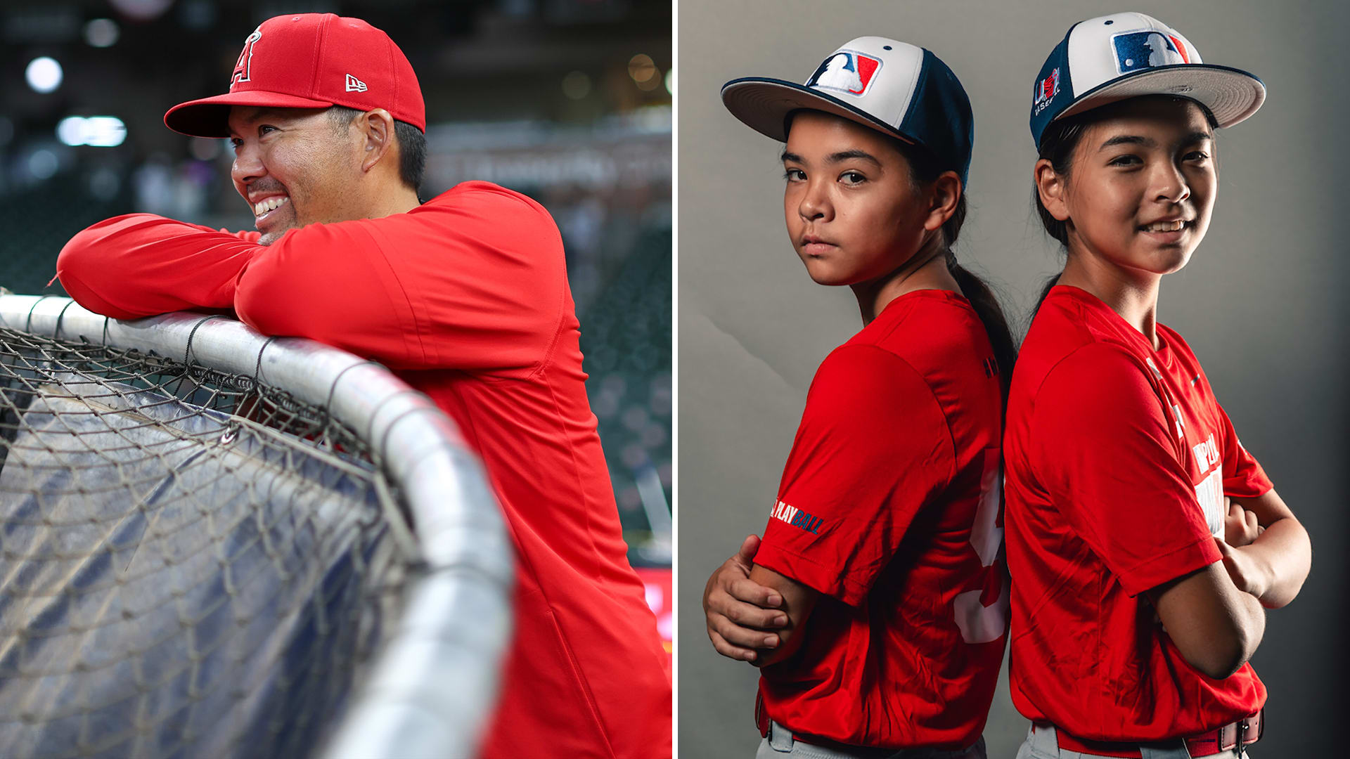 Images of Kurt Suzuki and twin children Kelcee and Rylee Scarlett