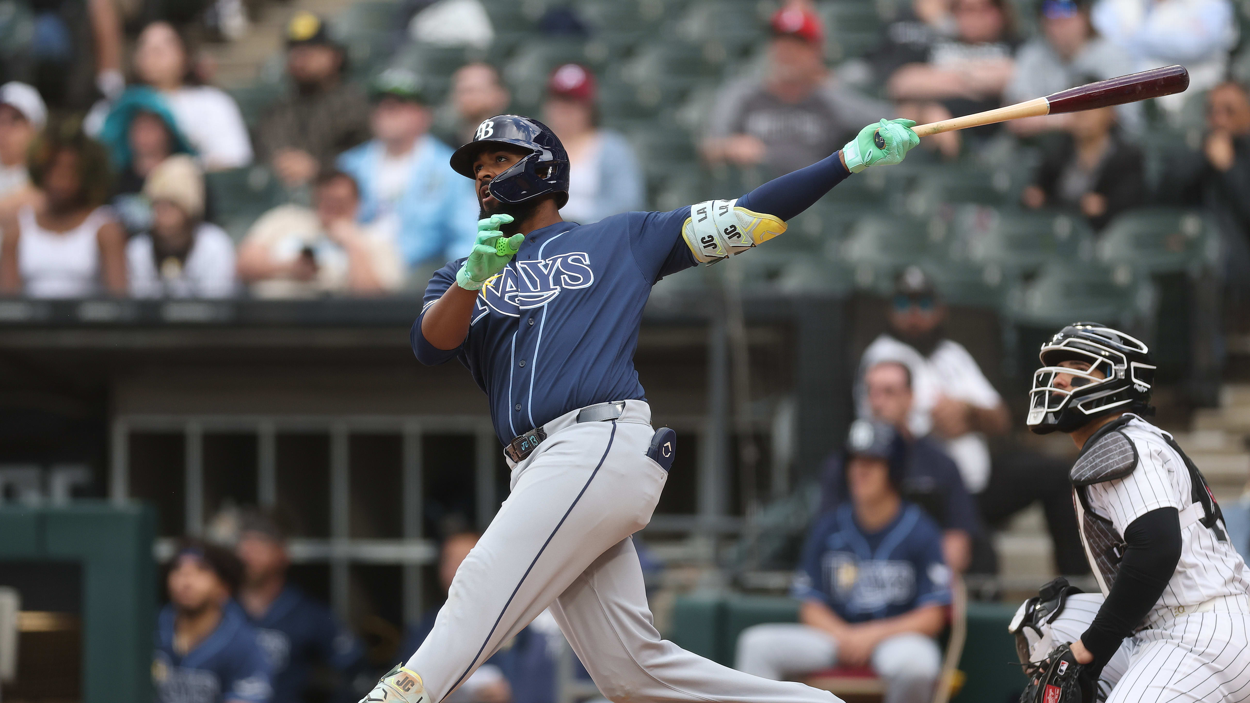 Junior Caminero follows through on a swing