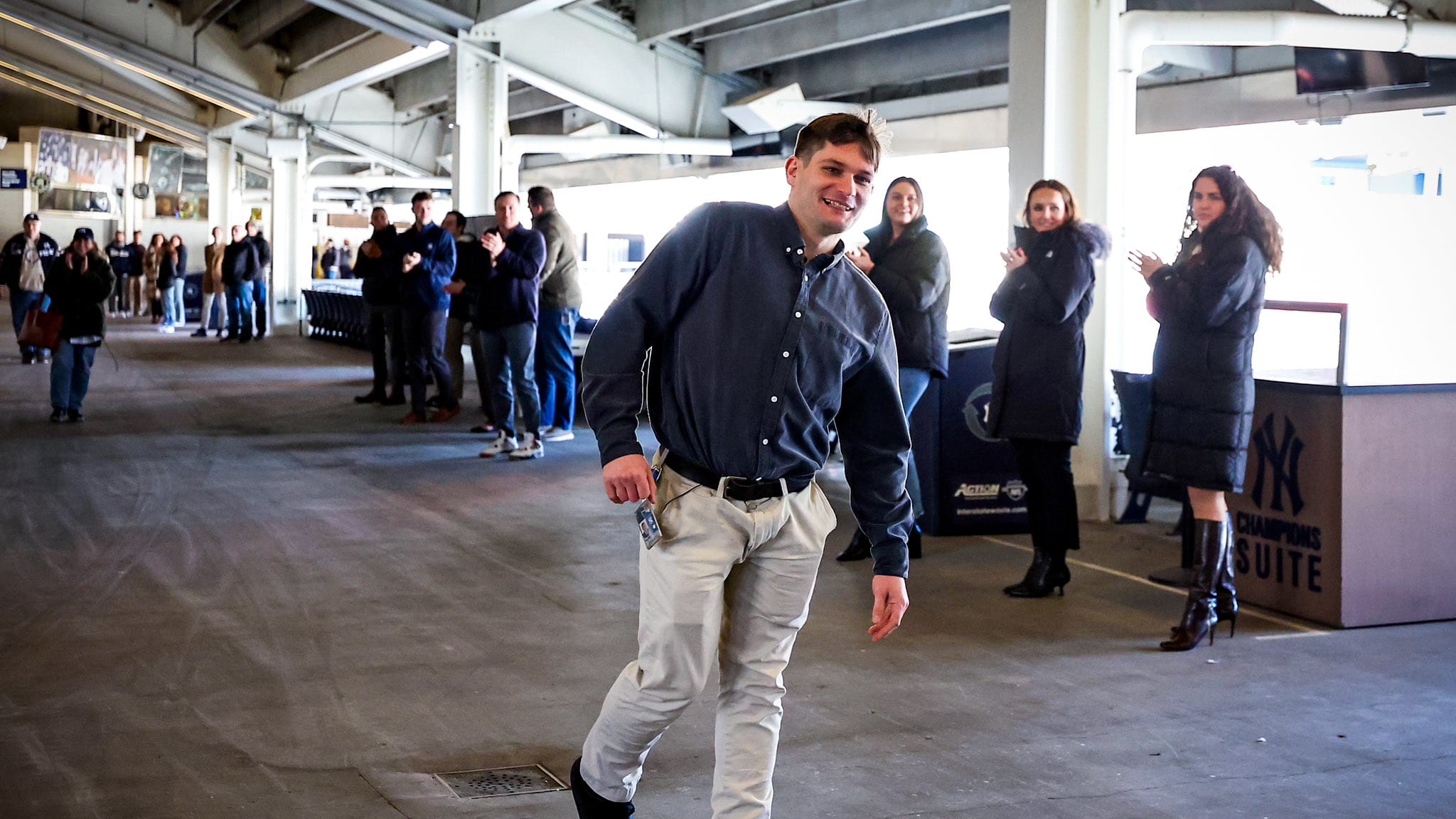 Kevin Eriksen walks the concourse at Yankee Stadium