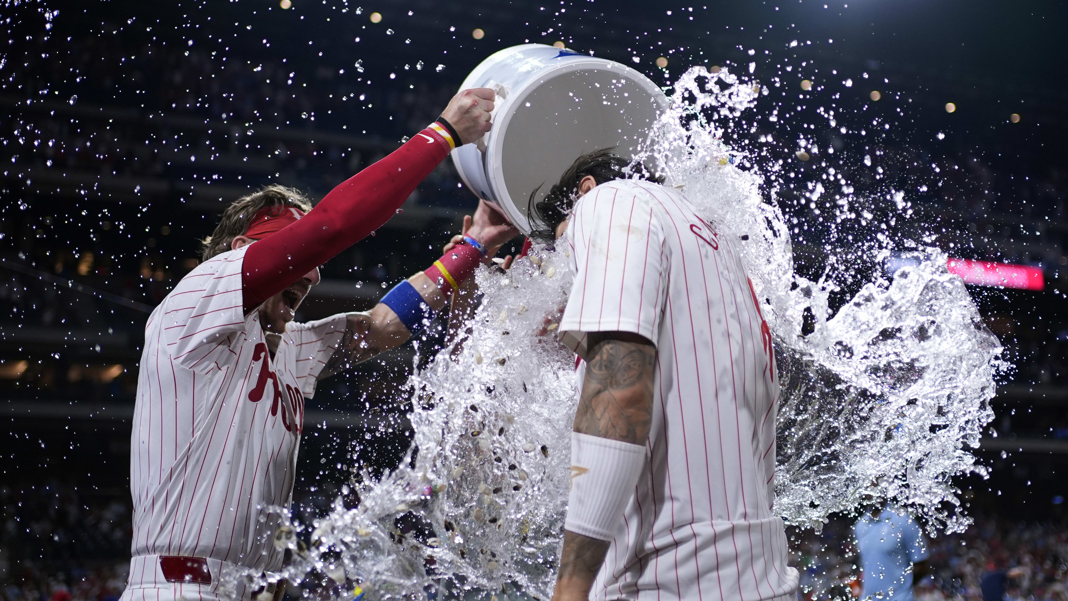 Nick Castellanos is doused after his walk-off double