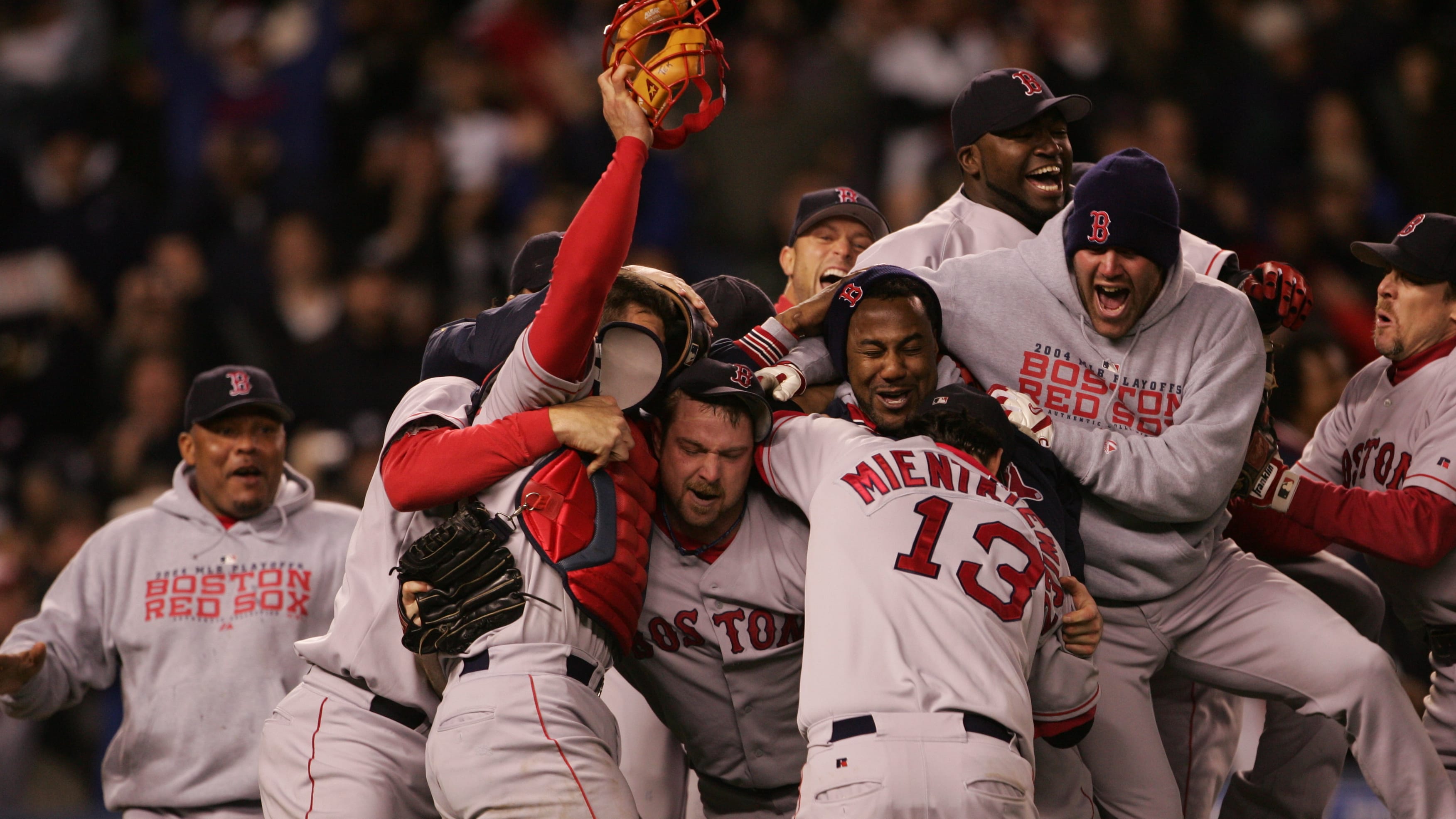 The Red Sox celebrate winning the 2004 ALCS