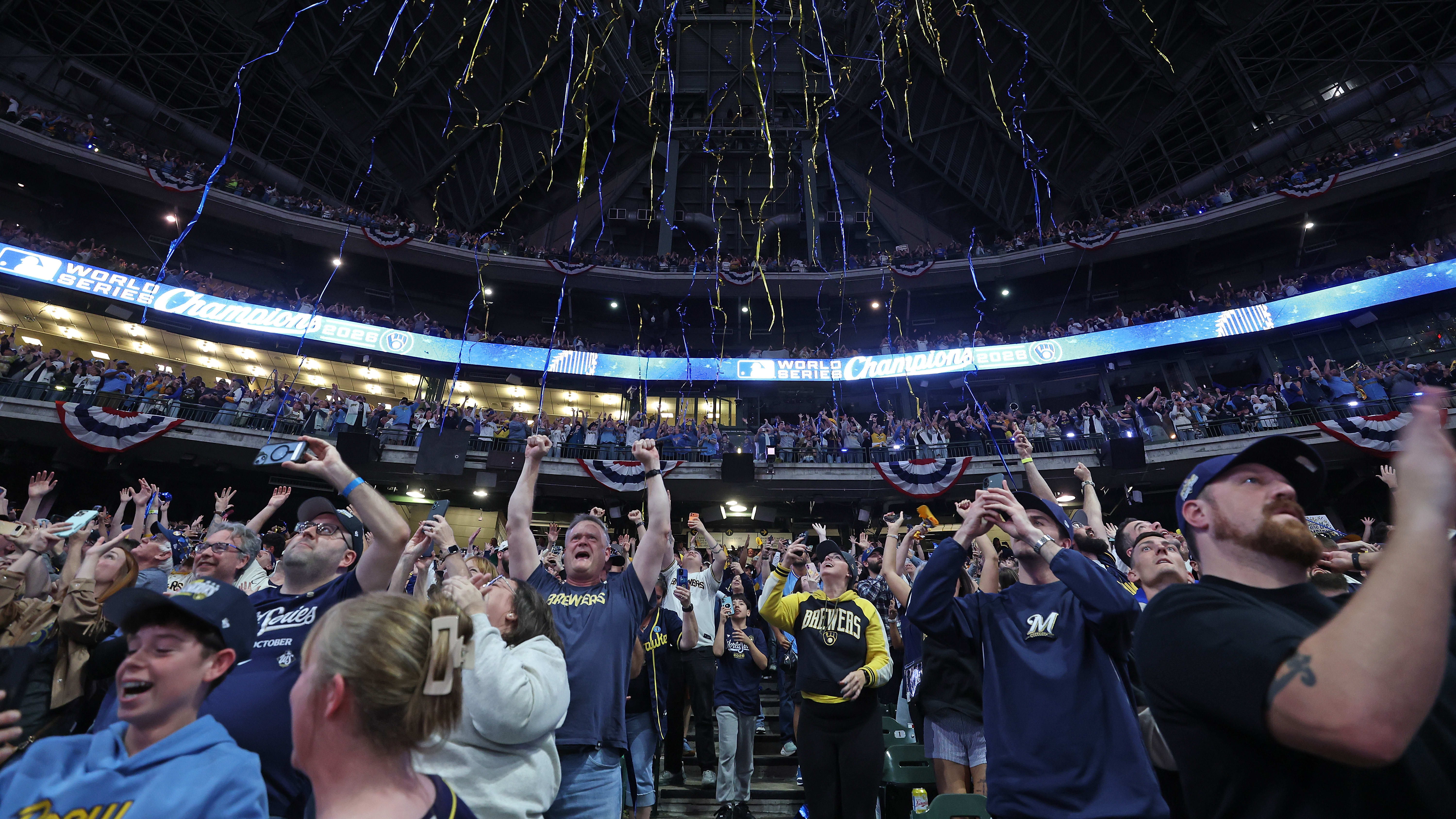 Fans celebrate at American Family Field in Milwaukee