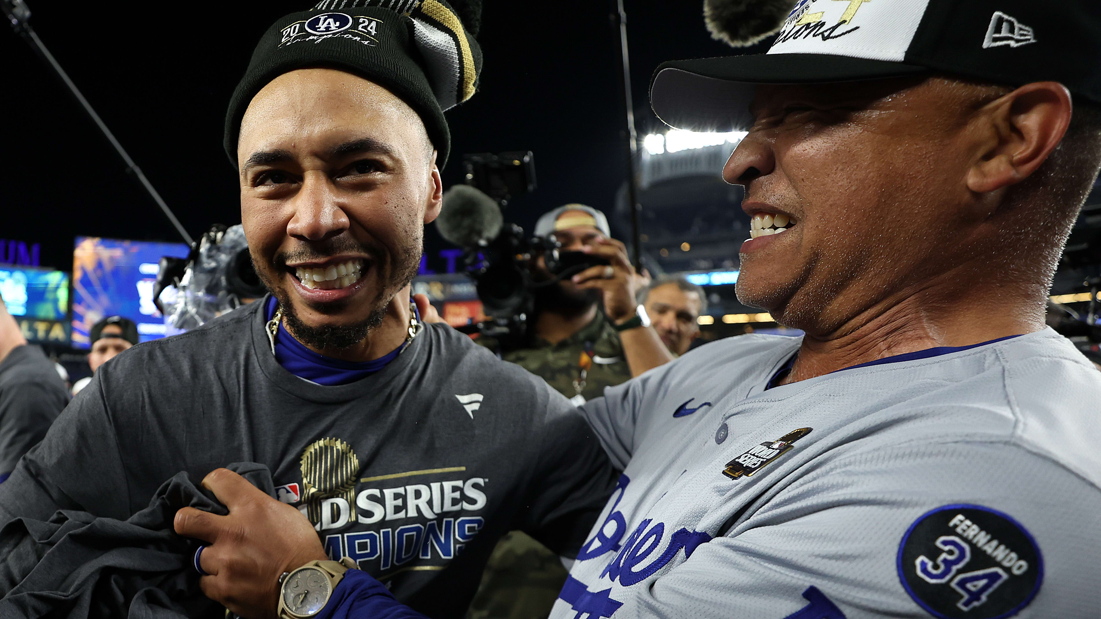 Mookie Betts celebrates his 3rd championship