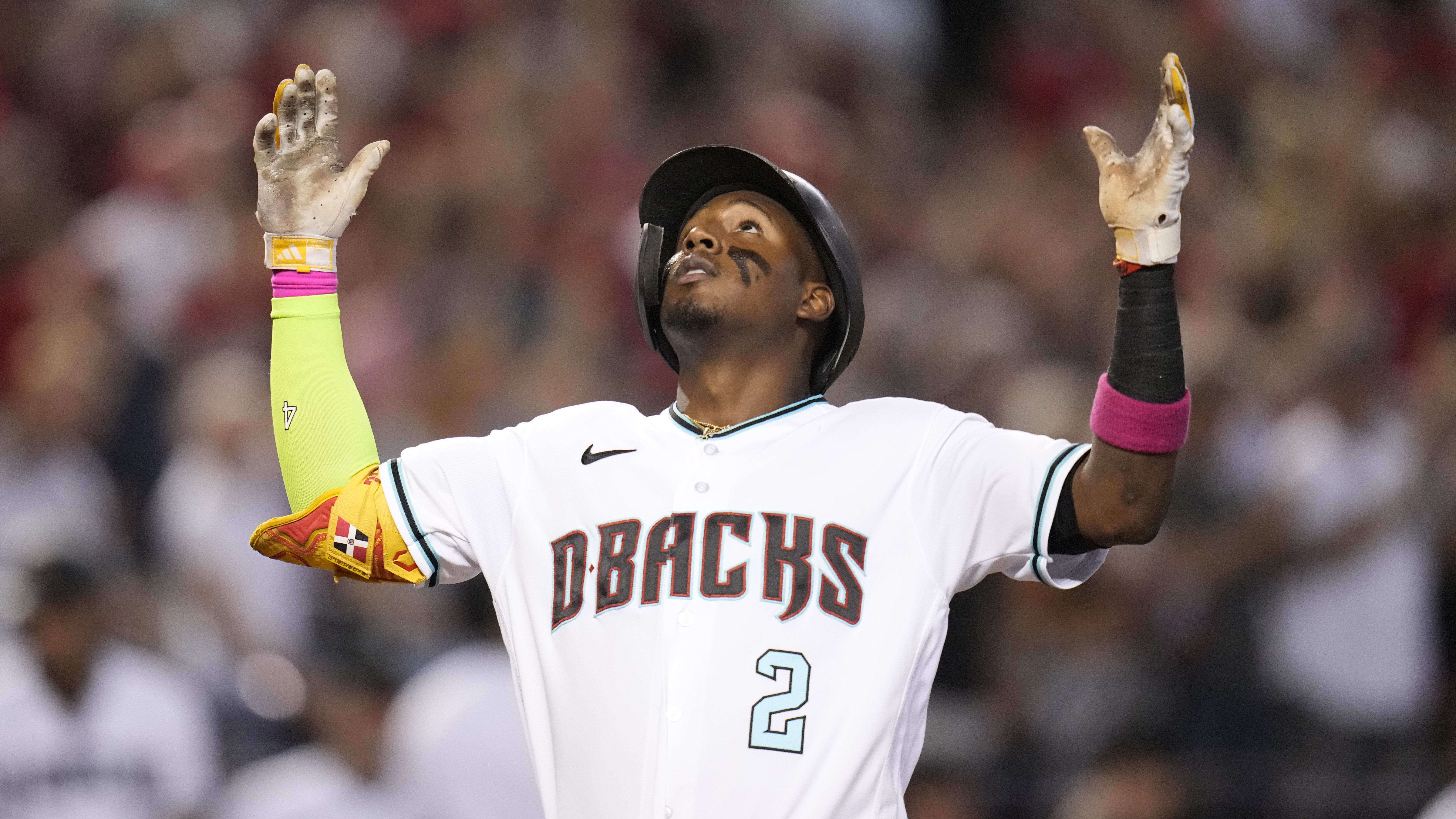 Geraldo Perdomo gazes skyward after hitting a home run