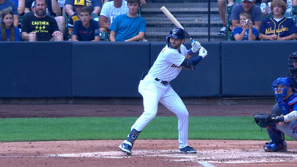 Garrett Mitchell slugs 2-run single in first MLB start