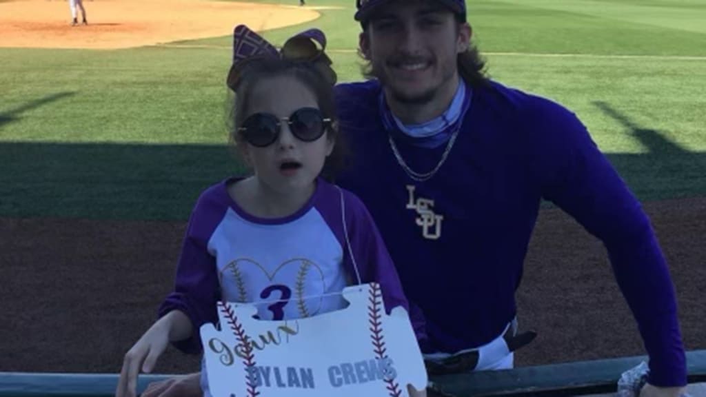 Aubrey and Dylan hang out at Alex Box Stadium.