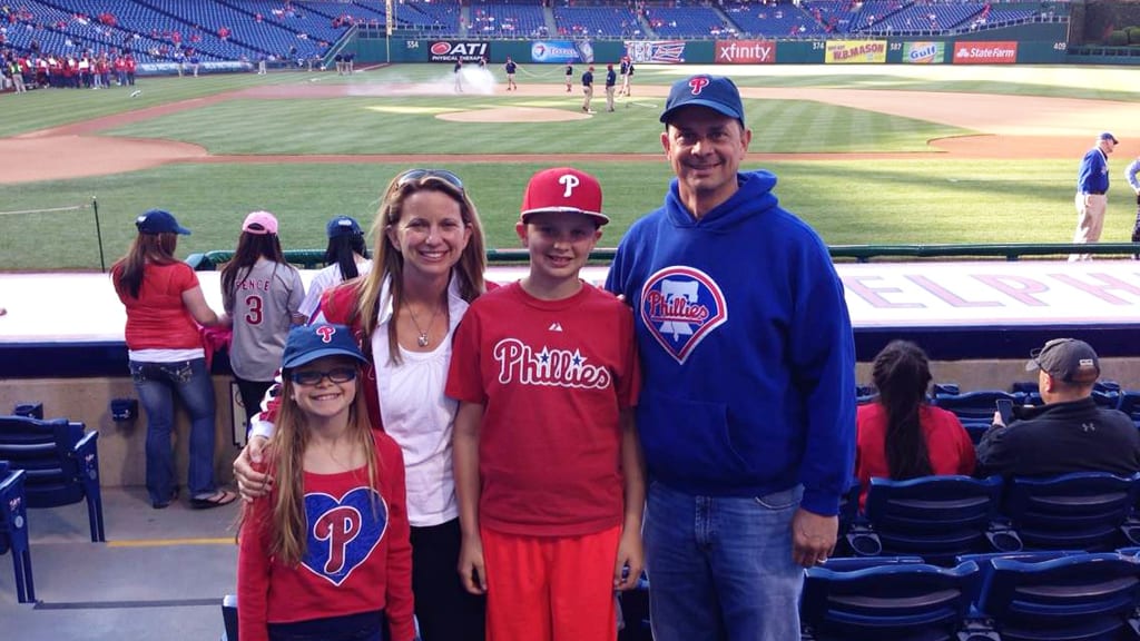 Nick Kurtz attends a Phillies game at Citizens Bank Park with his parents and sister. (Courtesy of Jeff Kurtz)