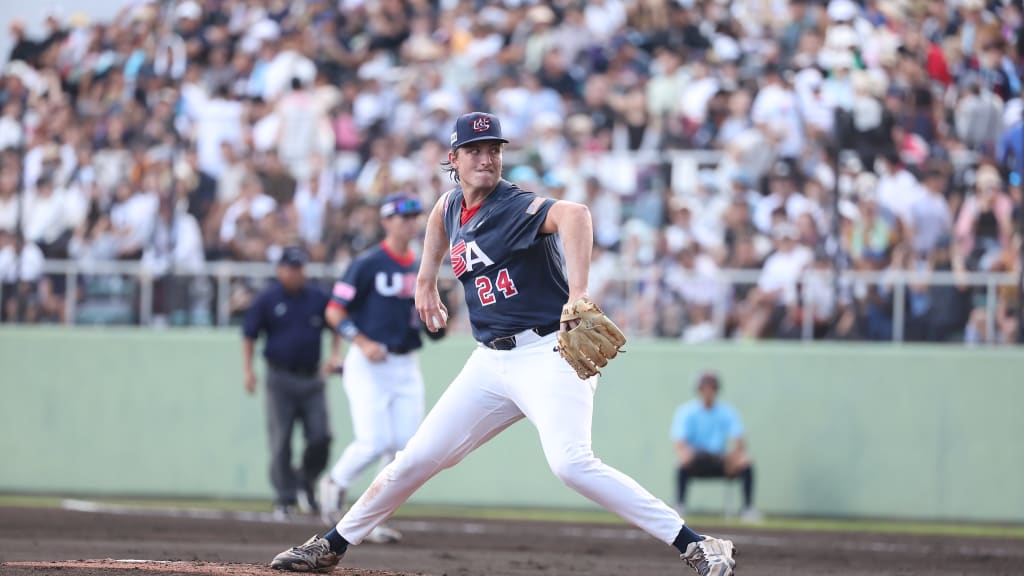 Coleman Borthwick, the MVP of the tournament, throws a pitch. Photo courtesy WBSC.