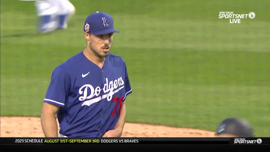 Los Angeles Dodgers pitcher Tony Gonsolin looks on before the MLB