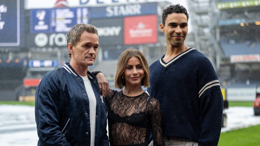 Neil Patrick Harris, Julianne Hough and Austin Scott at Yankee Stadium. (Michael Urakami/MLB.com)