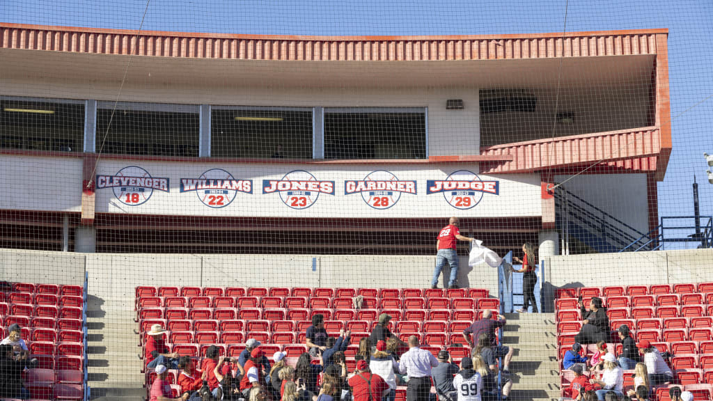 A number retirement is as much a celebration of the school as it is the player. Fittingly for Judge, the No. 29 that will hang forever over Beiden Field took a little extra elbow grease to unveil. “This area, it’s a lot of hardworking, tough, hard-nosed people that have put in hours, and you get what you earn,” said Fresno State head coach Ryan Overland, “and that’s completely Aaron.” (Photo Credit: New York Yankees)