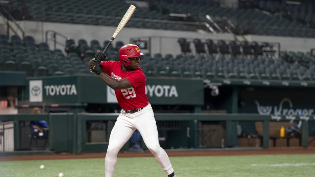 Texas Rangers Youth Academy athlete and University of Texas at Arlington baseball commit Daylon Brooks at the Dairy Max Baseball Factory Showcase at Globe Life Field on Aug. 26, 2024.