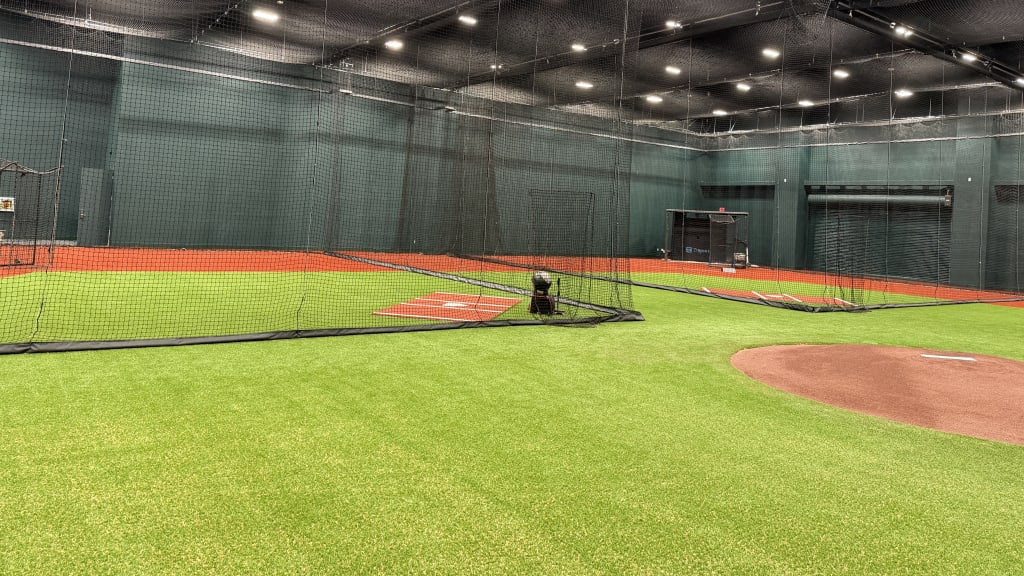 Indoor batting cages at the Orioles' Ed Smith Stadium complex.