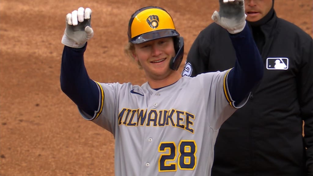 Joey Wiemer doubles in first MLB at bat with Brewers