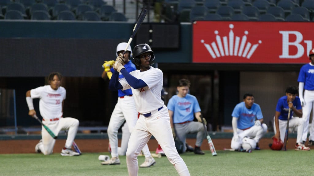 Texas Rangers Youth Academy athlete and Duncanville High School baseball player Tyler Hamilton at the Dairy Max Baseball & Softball Showcase presented by Five Tool.