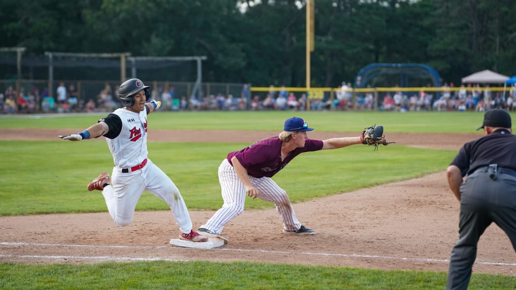 Jo Oyama legs out an infield single at the 2023 Cape Cod Baseball League All-Star Game. (Photo courtesy the Cape Cod Baseball League)