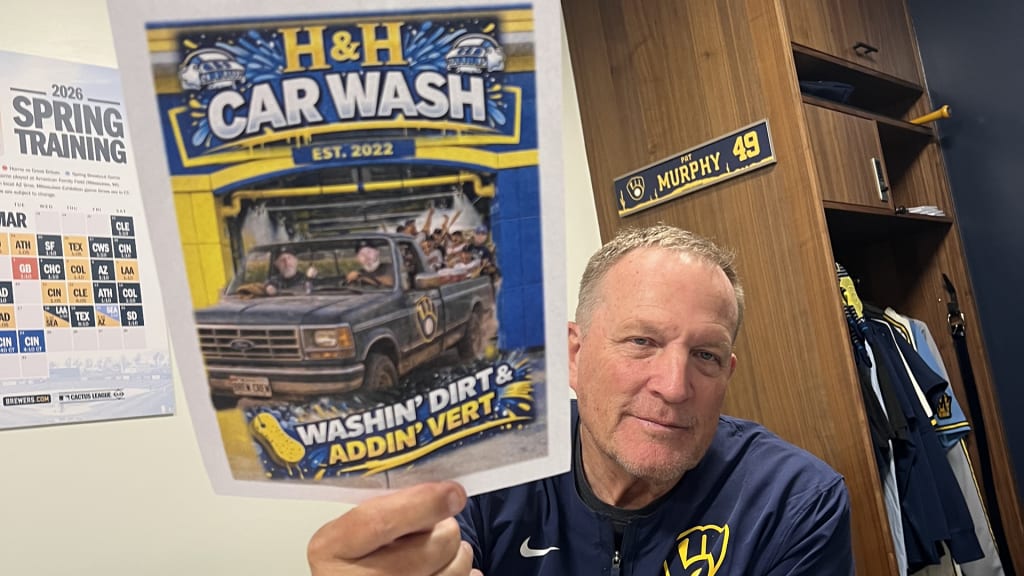 The H&H Car Wash refers to pitching coach Chris Hook and pitching coordinator Jim Henderson. (Adam McCalvy/MLB.com)