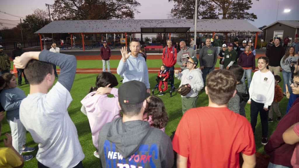 Todd Frazier pitches at The RWJBarnabas Health Field of Dreams
