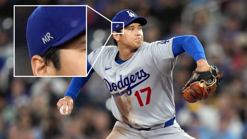 Shohei Ohtani with "MR" written on his ballcap