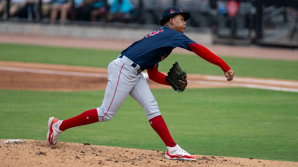 Ovis Portes unleashes a pitch against the Fayetteville Woodpeckers. (Photo via Joe Dwyer/MiLB.com)