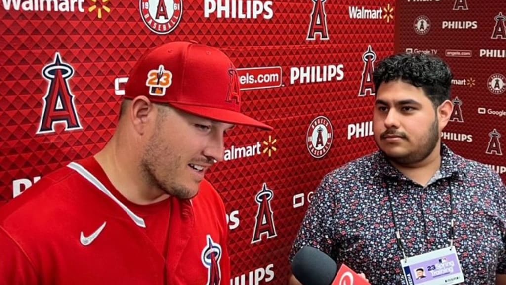 Cano interviewing Angels star Mike Trout during Spring Training in Arizona.