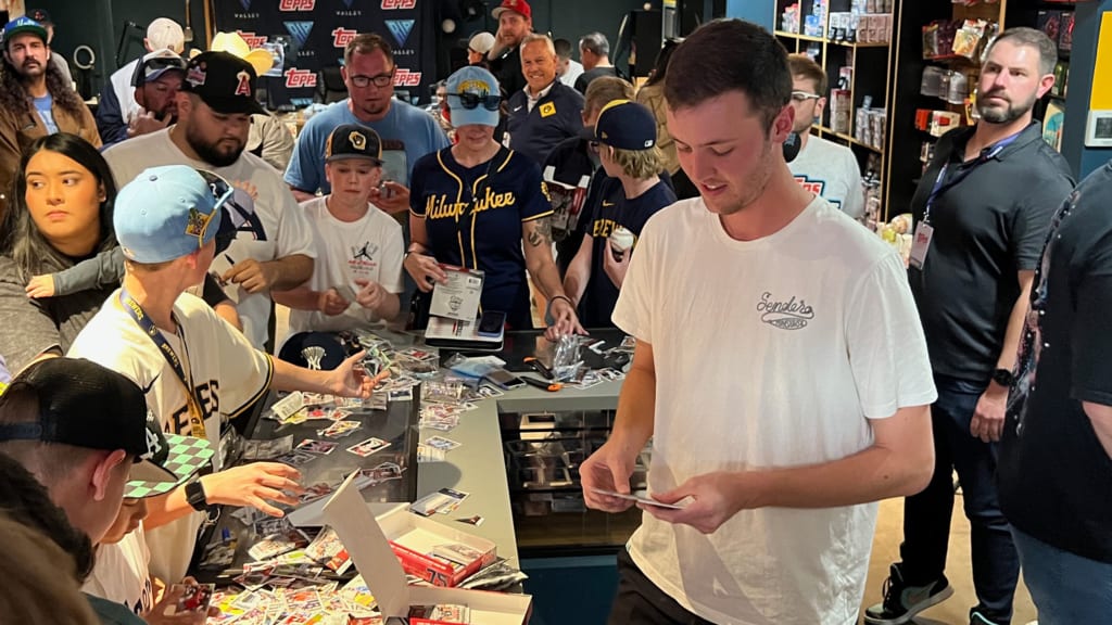 Jacob Misiorowski visits fans at card shop RIP Valley in downtown Phoenix, Ariz. (Adam McCalvy/MLB.com)